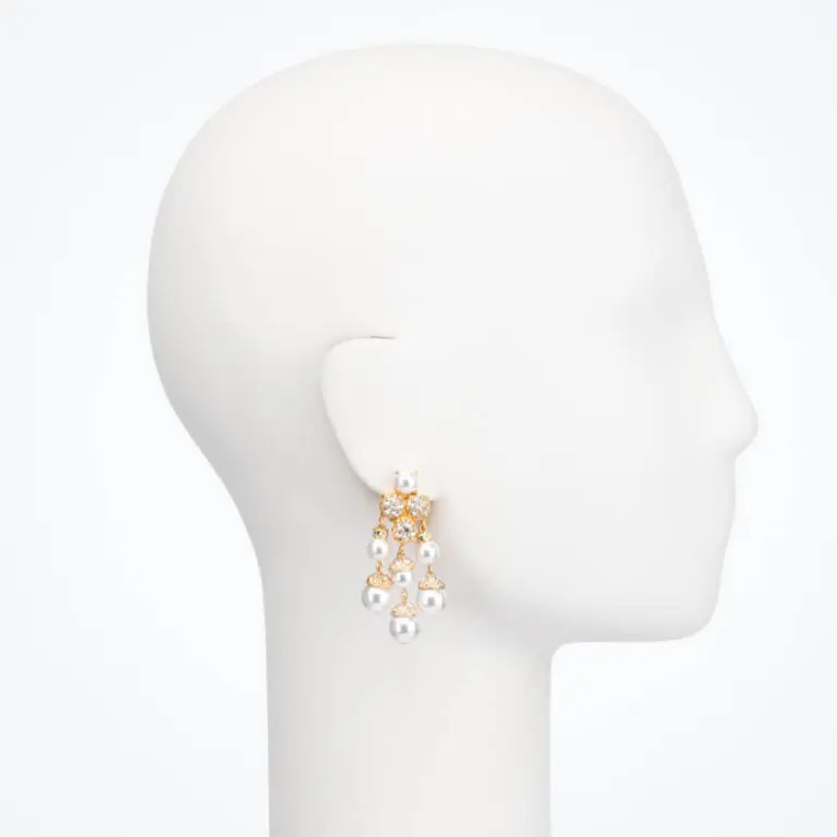 Orecchino clip perle oro cristalli 1