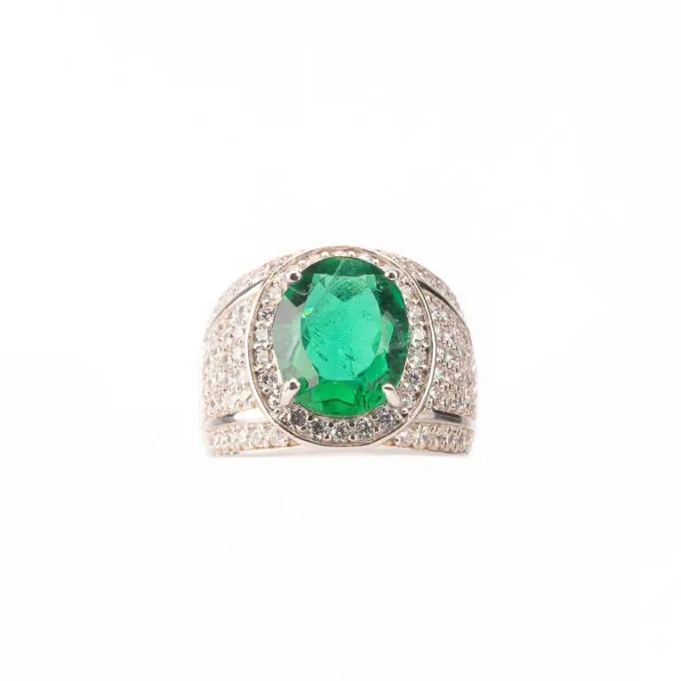 Anello fascia pietra centrale verde smeraldo taglio ovale 3