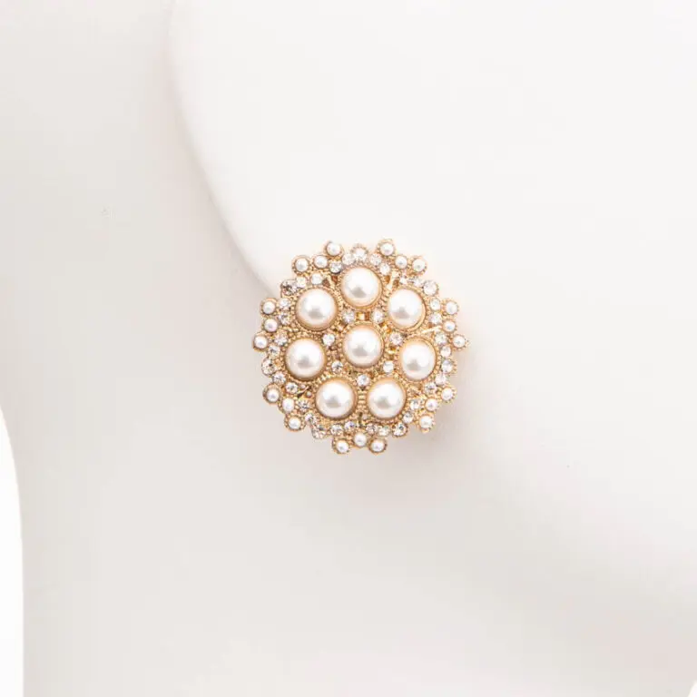 Orecchini clip bottone oro perle 1