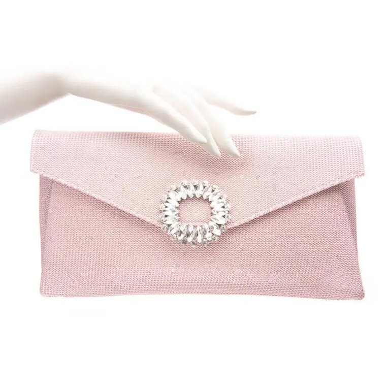 Pochette tessuto scintillante rosa cipria decorazione gioiello 2