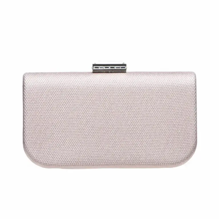 Clutch rigida tessuto scintillante color nude chiusura gioiello 01