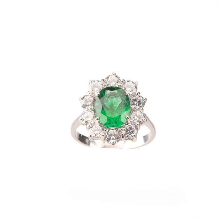 Anello fidanzamento verde smeraldo corona zirconi 3