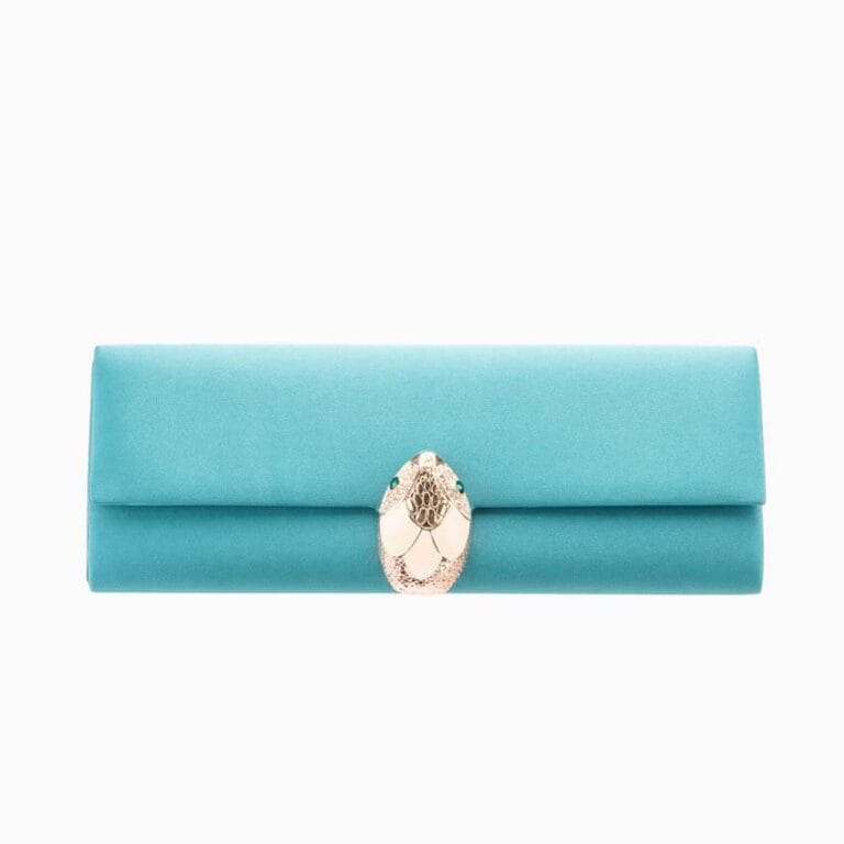 Pochette seta fibbia testa serpente verde smeraldo 1