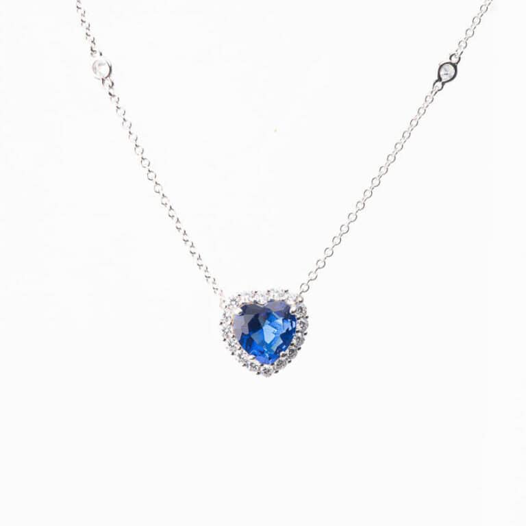 Collana girocollo argento zirconi centrale blu cuore oceano 2