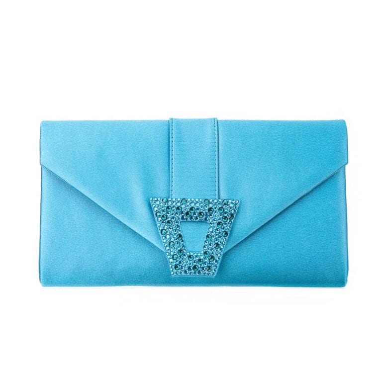 Pochette busta satin decorazione strass blu ton sur ton 1