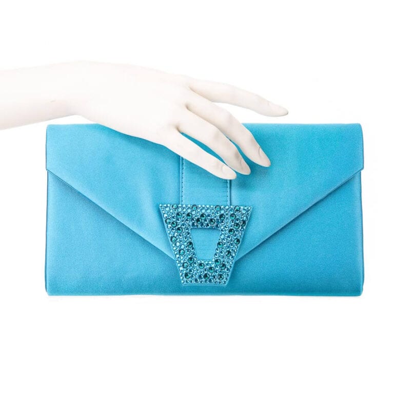 Pochette busta satin decorazione strass blu ton sur ton 2