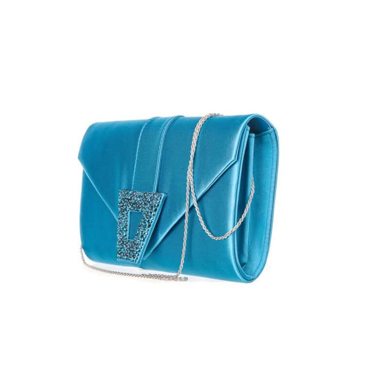 Pochette busta satin decorazione strass blu ton sur ton 3