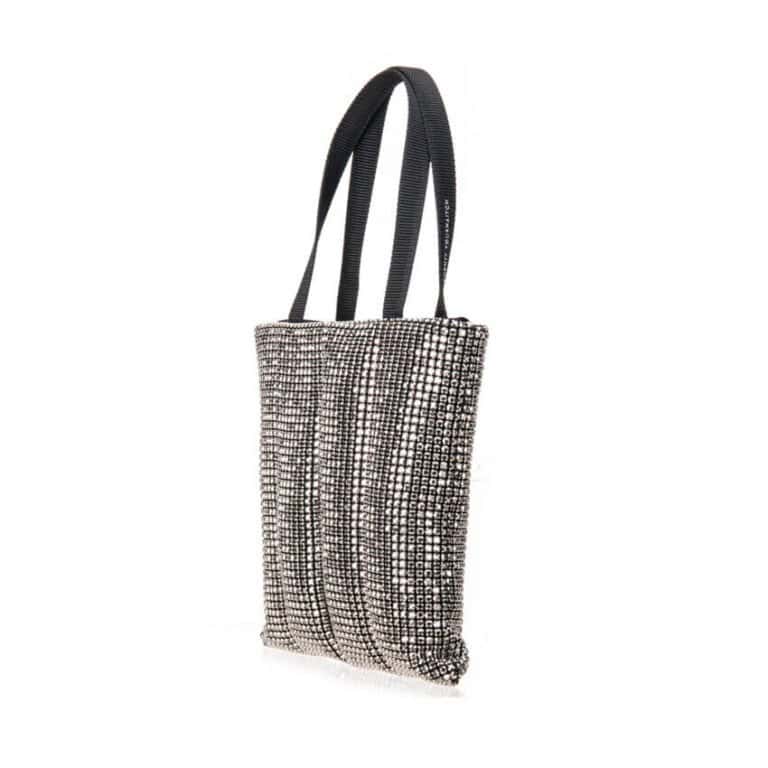 Pochette maglia cristalli argento brunito modello shopper taglia M 03