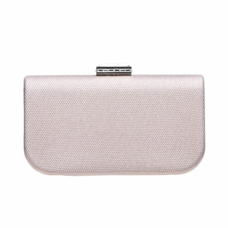 Clutch rigida tessuto scintillante color nude chiusura gioiello 01