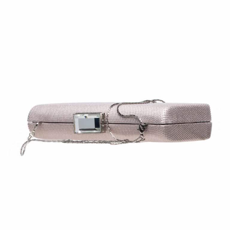 Clutch rigida tessuto scintillante color nude chiusura gioiello 03